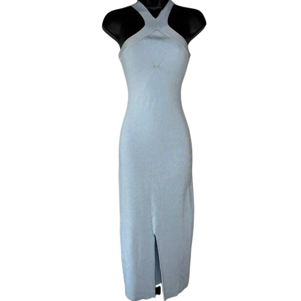 Bailey 44 Midi Dress Sz XS Light Blue Ribbed‎ Bodycon Halter Indie Stretch